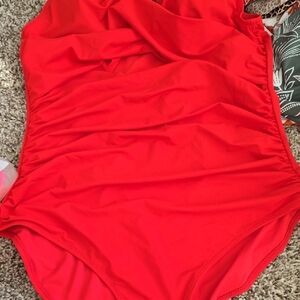 Vibrant Red One-Piece Swimsuit with Ruching